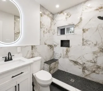 Renovated marble bathroom at 282 Ackerman Ave, Clifton NJ